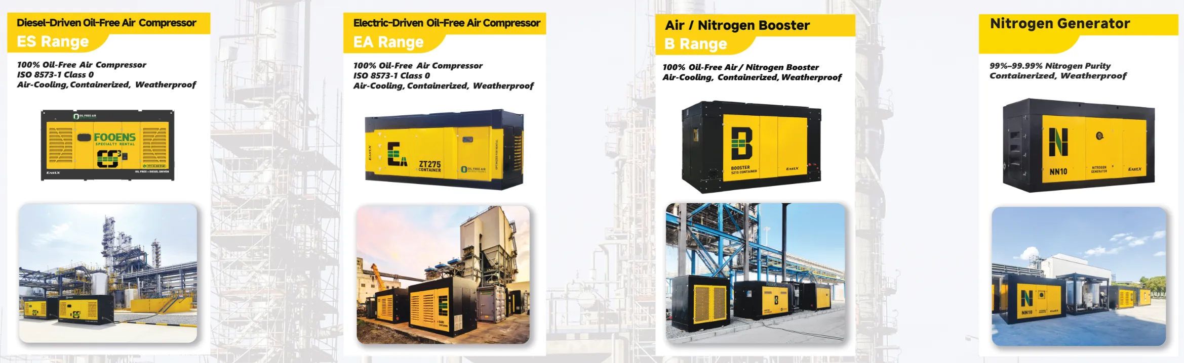 FOOENS Oil-Free Equipment Line: Diesel/Electric Air Compressors, Nitrogen Generators, Boosters